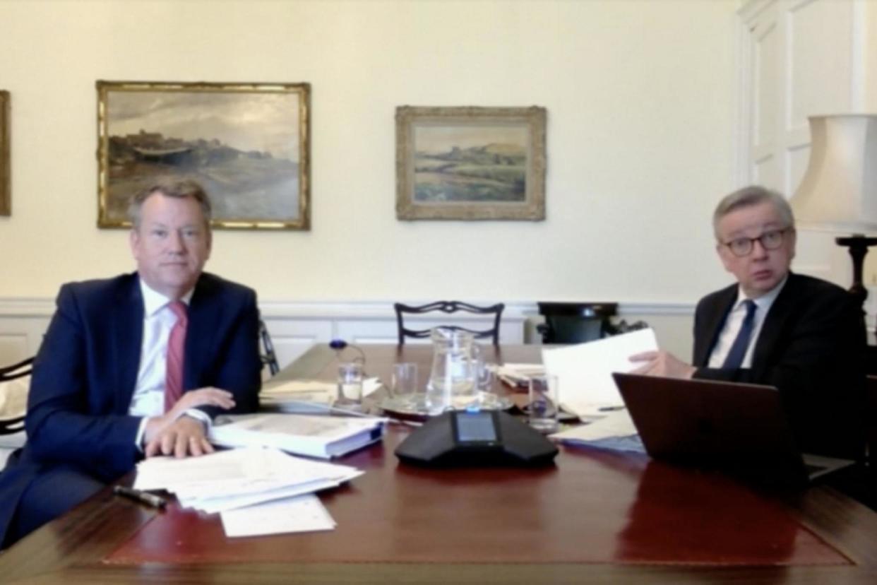 David Frost (left) and Cabinet minister Michael Gove discussed the next round of talks at Lords EU committee: Parliament TV