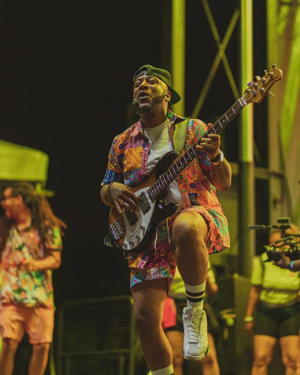 A guitarist with Haitian group Vayb, which is led by singer Mickael Guirand, performs at SumFest Miami, a popular summer festival that moved from Haiti to Miami this year. The event on Sunday, July 16, 2023 at historic Virginia Key Beach Park in Miami attracted about 10,000 Haitian music fans, organizers said.