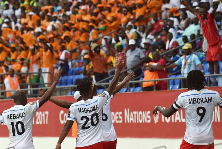 Democratic Republic of the Congo's players acknowledge supporters during their Africa Cup of Nations football match against Ivory Coast in Oyem on January 20, 2017