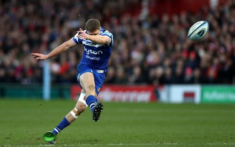 Bath's Rhys Priestland scores from a penalty during the Gallagher Premiership match at Kingsholm Stadium, Gloucester.  - Credit: PA