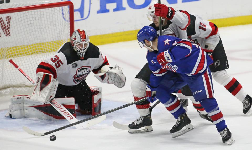 Brandon Biro, shown last year against Utica, helped the Amerks earn three of a possible six points over the weekend.