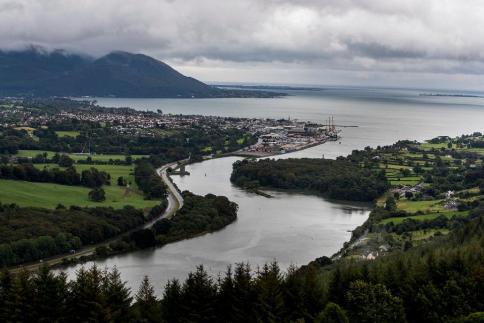 Narrow Water Point and Warrenpoint Port seen from from Flagstaff Viewpoint on the hills outside Newry where the Newry River flows out to Carlingford Lough, the UK and Republic of Ireland share a border through the lough (Liam McBurney/PA) (PA Archive)