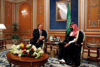 U.S. Secretary of State Mike Pompeo meets with the Saudi Crown Prince Mohammed bin Salman during his visits in Riyadh, Saudi Arabia, October 16, 2018. REUTERS/Leah Millis/Pool