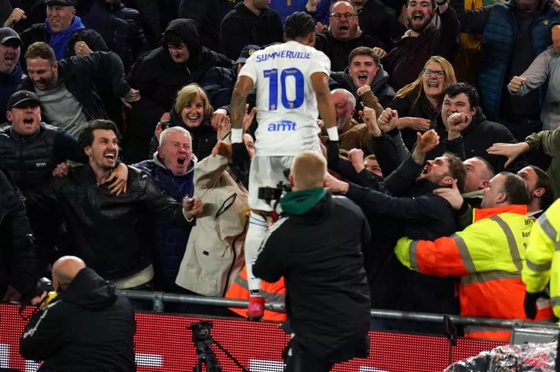 Leeds United's Crysencio Summerville celebrates scoring their side's fourth goal of the game during the Championship match at the Riverside Stadium -Credit:Owen Humphreys/PA Wire