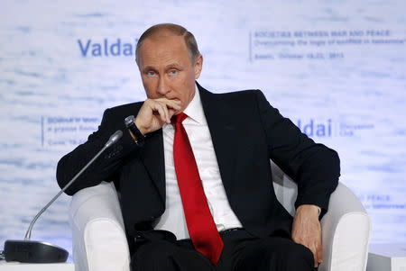 Russian President Vladimir Putin attends a session of the Valdai International Discussion Club in Krasnaya Polyana, Sochi, Russia, October 22, 2015. REUTERS/Alexander Zemlianichenko/Pool