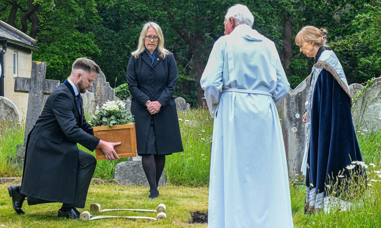 <span>Fifty mourners gathered for the unusual church service in South Baddesley.</span><span>Photograph: Andrew Croft/Solent News & Photo Agency/Solent News</span>