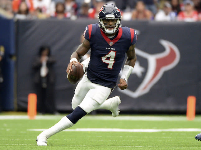 When healthy last year, Deshaun Watson was nearly unstoppable. Expect him to square off with Aaron Rodgers for top fantasy QB honors this fall. (AP Photo/George Bridges)