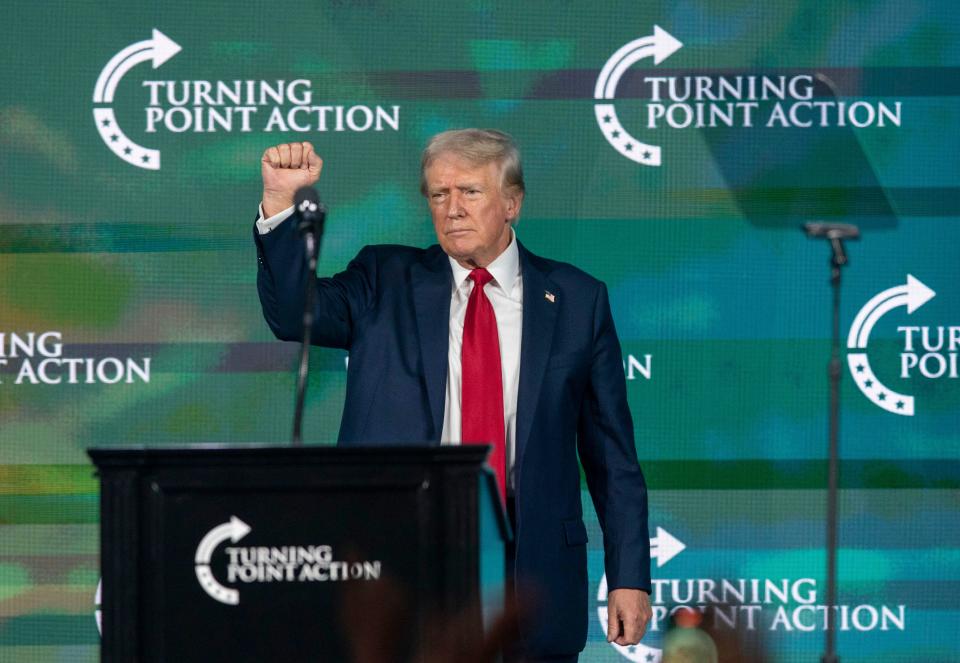 Former President Donald Trump speaks at the Turning Point USA Believers' Summit at the Palm Beach County Convention Center on July 26, 2024 in West Palm Beach, Florida.