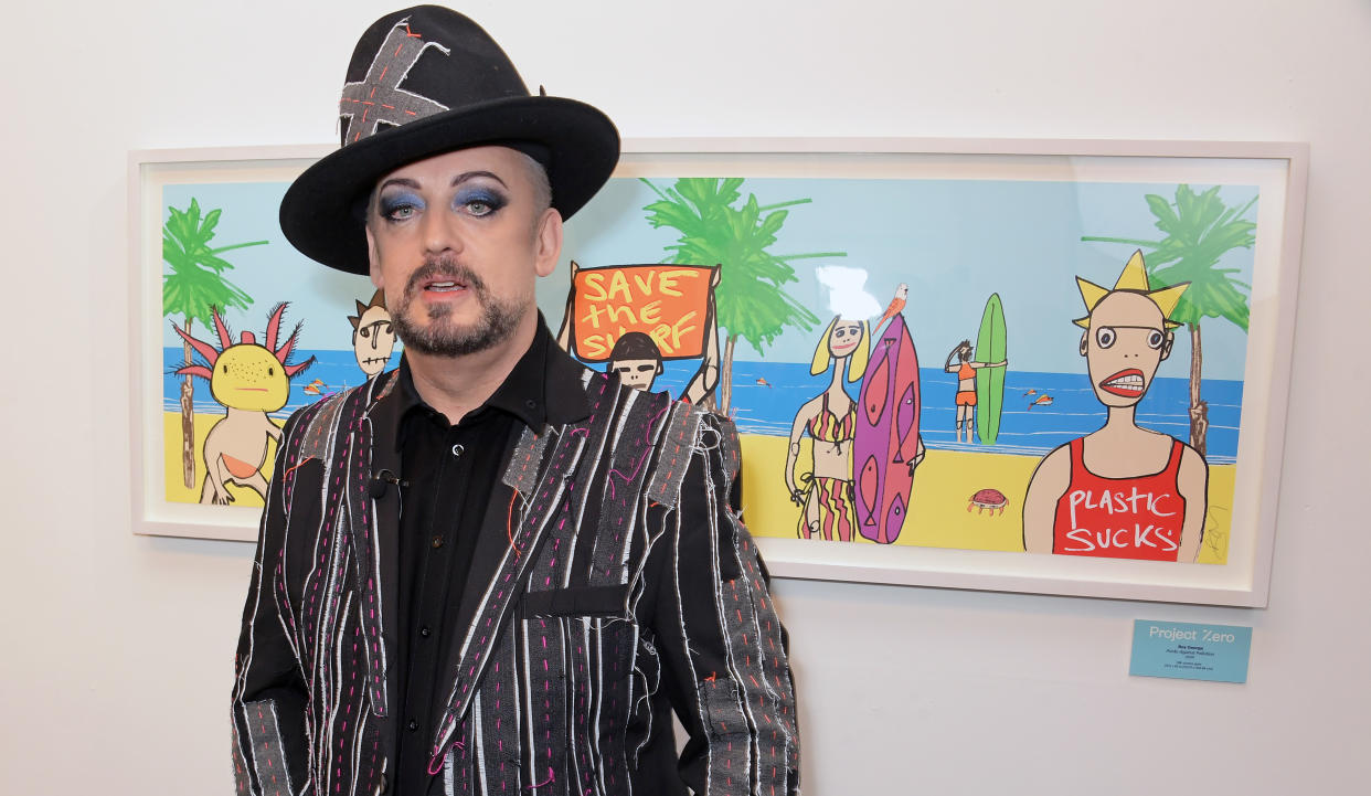 LONDON, ENGLAND - JANUARY 22: Boy George attends the unveiling of the Project Zero art installation on Carnaby Street on January 22, 2020 in London, England. (Photo by David M. Benett/Dave Benett/Getty Images)