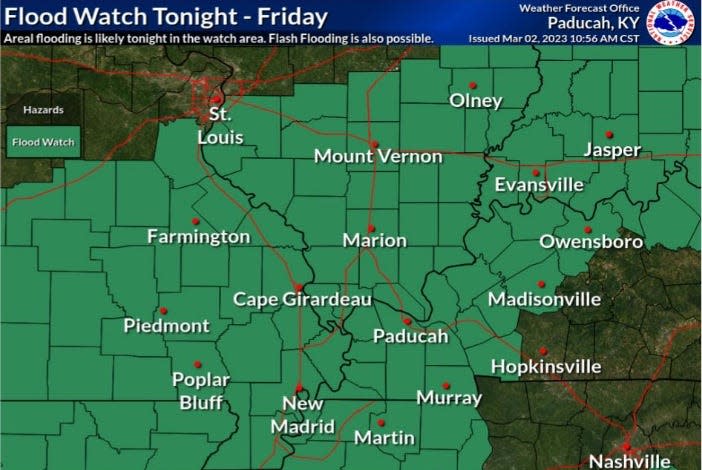 A flood watch is in effect for much of the region tonight into Friday.