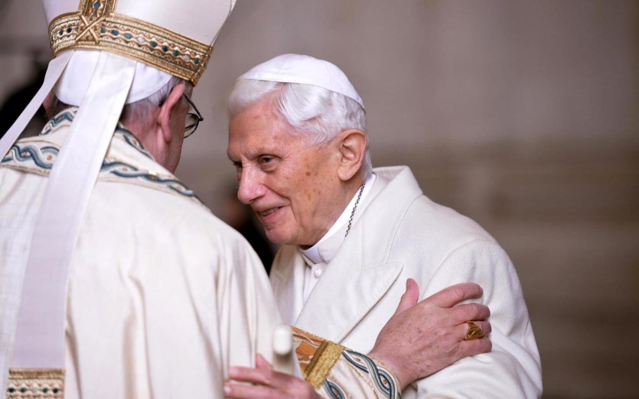 Pope emeritus Benedict XVI with Pope Francis - REX