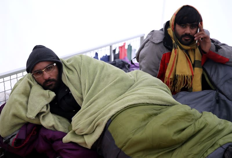 FILE PHOTO: Snowfall at the burned migrant center "Lipa" in Bihac