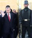 Turkish Prime Minister Recep Tayyip Erdogan (centre) visits Ataturk's Anitkabir mausoleum in Ankara, on April 23, 2014