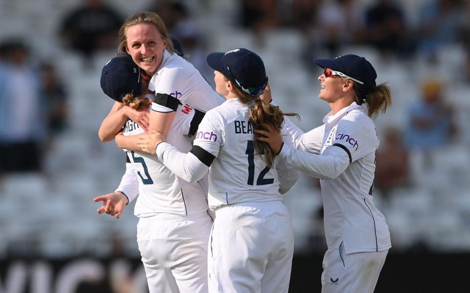 Lauren Filer celebrates