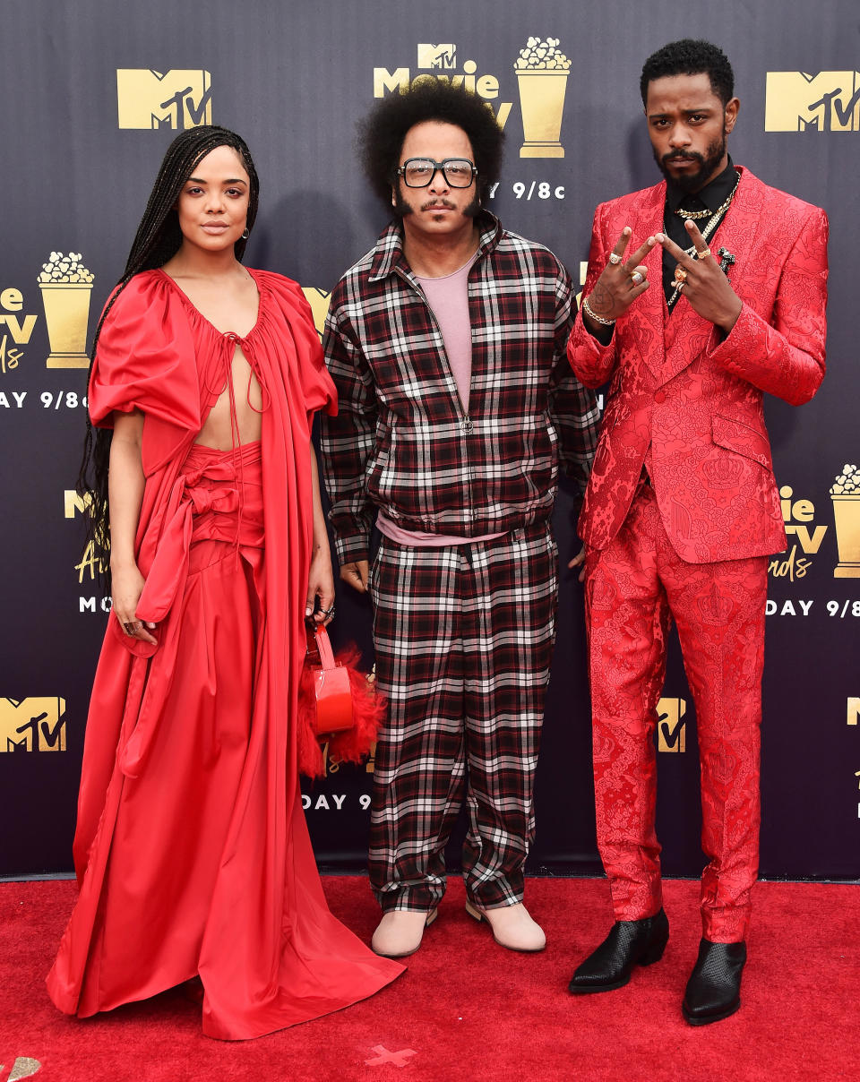 Sorry to Bother You stars Tessa Thompson and Lakeith Stanfield (far right) with director Boots Riley