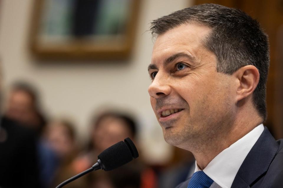 Secretary of Transportation Pete Buttigieg has been floated as a potential replacement for Biden. ((Photo by Samuel Corum/Getty Images))