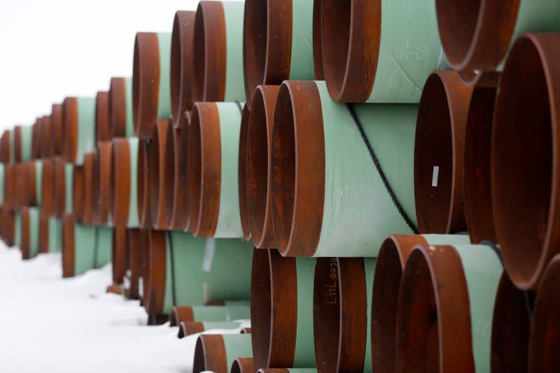 A depot used to store pipes for Transcanada Corp's planned Keystone XL oil pipeline is seen in Gascoyne