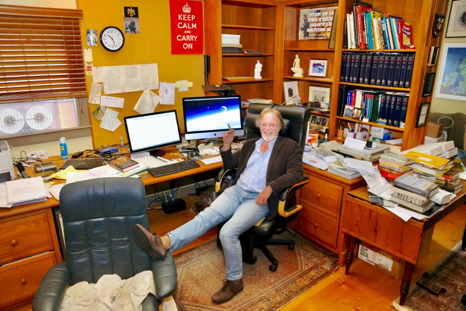 Author Bernard Cornwell in his study in Chatham, where he has worked on many of his books.