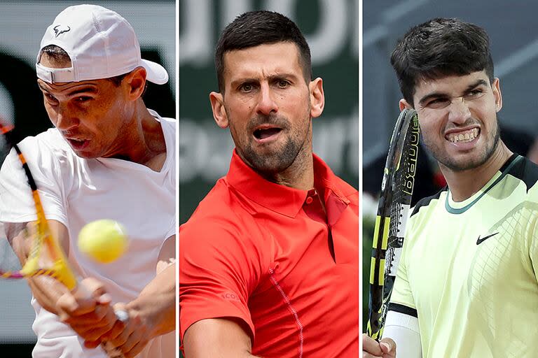 Rafel Nadal, Novak Djokovic y Carlos Alcaraz, tres de los tenistas más importantes en París 2024