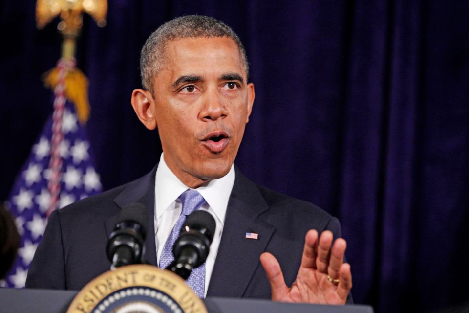 In this June 7, 2013 file photo, President Barack Obama gestures during a statement about the Affordable Care Act, Friday, in San Jose, Calif.