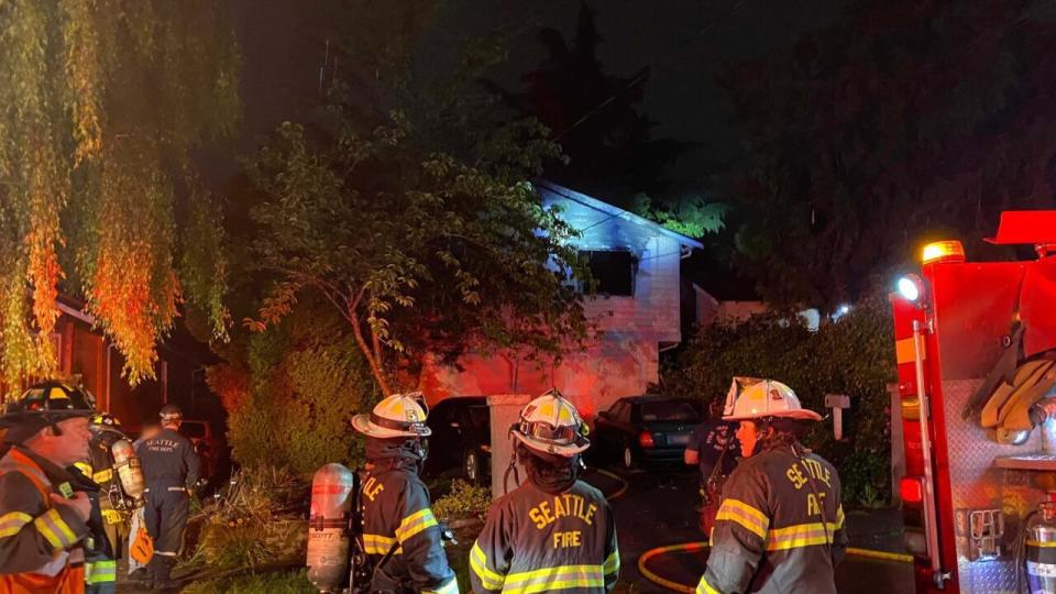 <div>Firefighters at the scene of a house fire that critically injured a 90-year-old man in Seattle's Delridge neighborhood on Monday. (Photo: Seattle Fire Department)</div>