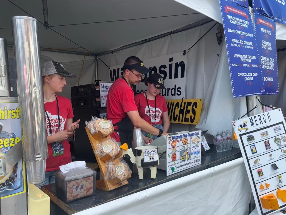 David and Sanita Hofer have owned and operated Wisconsin Fried Cheese Curds for 16 years. David Hofer, who was working the booth Monday afternoon with his two daughters, expected customers even before and after Convention Fest is held from 2 to 5:30 p.m.