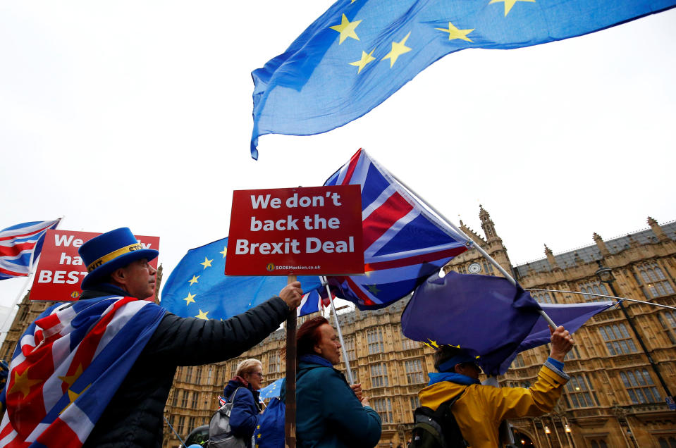 A protest against the Brexit deal outside the Houses of Parliament (Reuters)