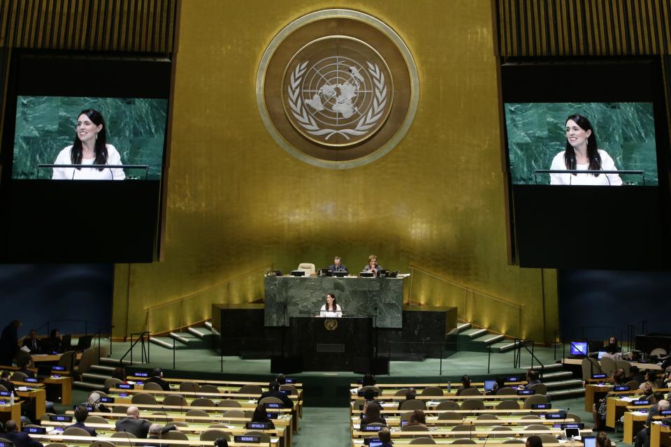 New Zealand's Prime Minister Jacinda Ardern addresses the 73rd session of the United Nations General Assembly Thursday, Sept. 27, 2018, at the United Nations headquarters. (AP Photo/Frank Franklin II)