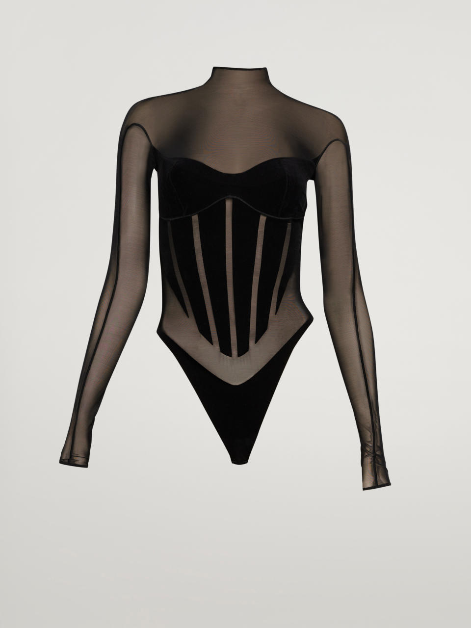 A look from the Mugler and Wolford capsule.