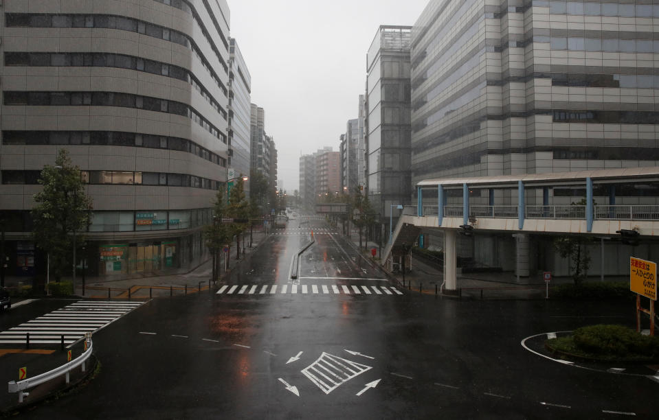 Empty streets as people stay inside in preparation for Typhoon Hagibis in Yokohama, Japan October 12, 2019. REUTERS/Matthew Childs