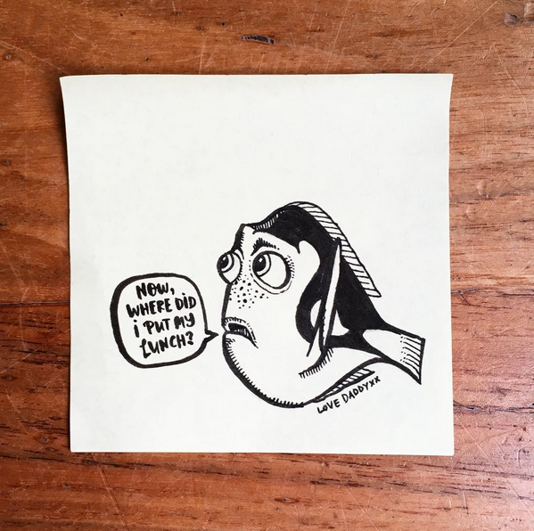 Dad wins at school lunches with illustrated Post-it notes