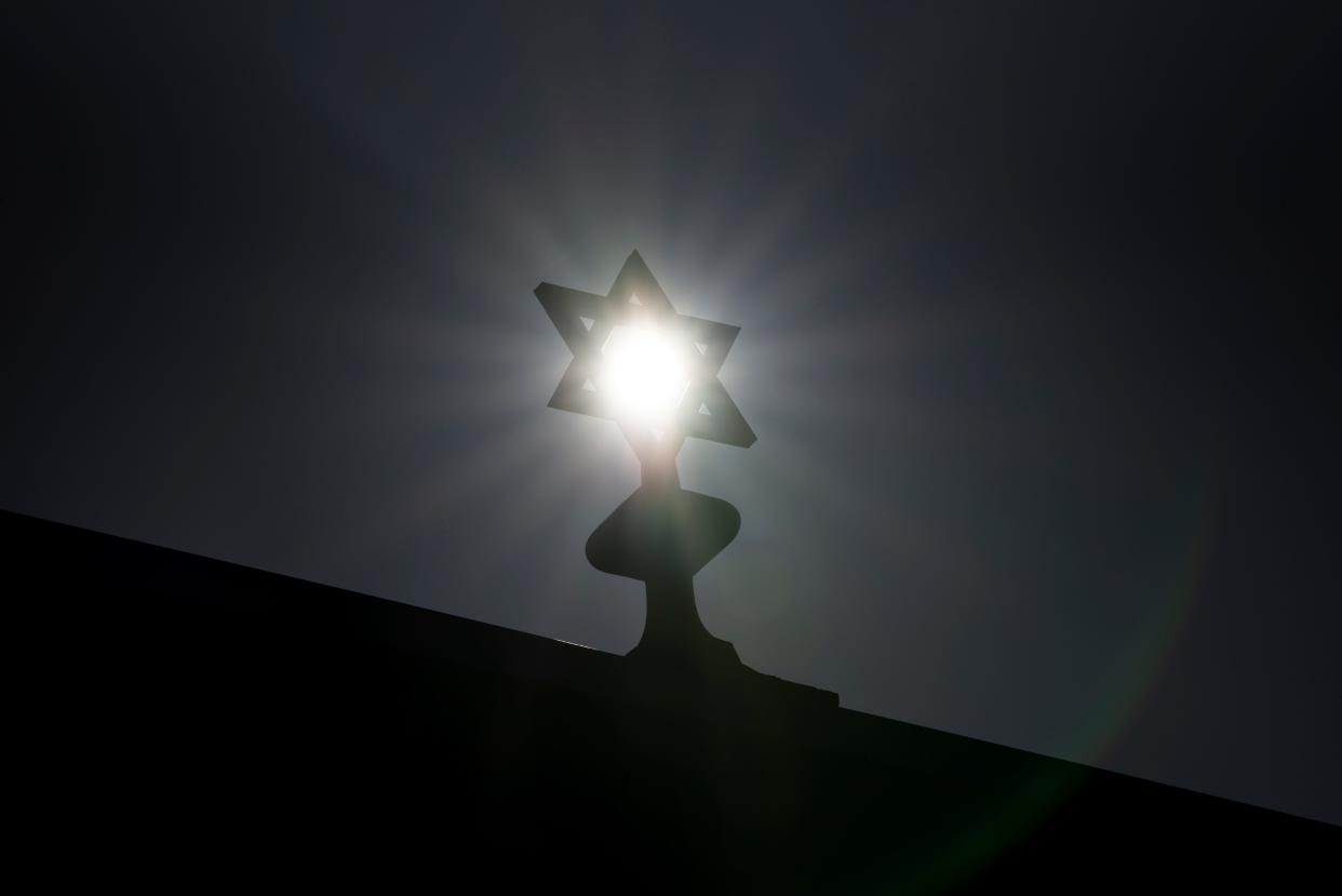 The sun shines through the Star of David on top of the Congregation Ahavas Israel on Van Houten Avenue in Passaic on Saturday, April 3, 2021. Antisemitic incidents more than doubled in New Jersey last year, according to a new report.