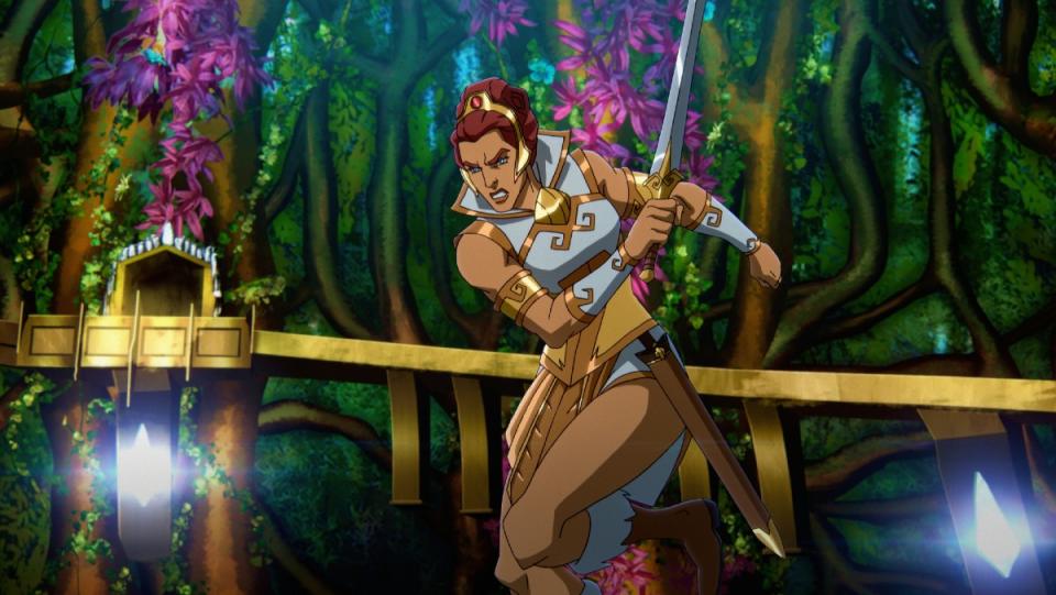 Teela wields a sword in a still from Masters of the Universe: Revelation.