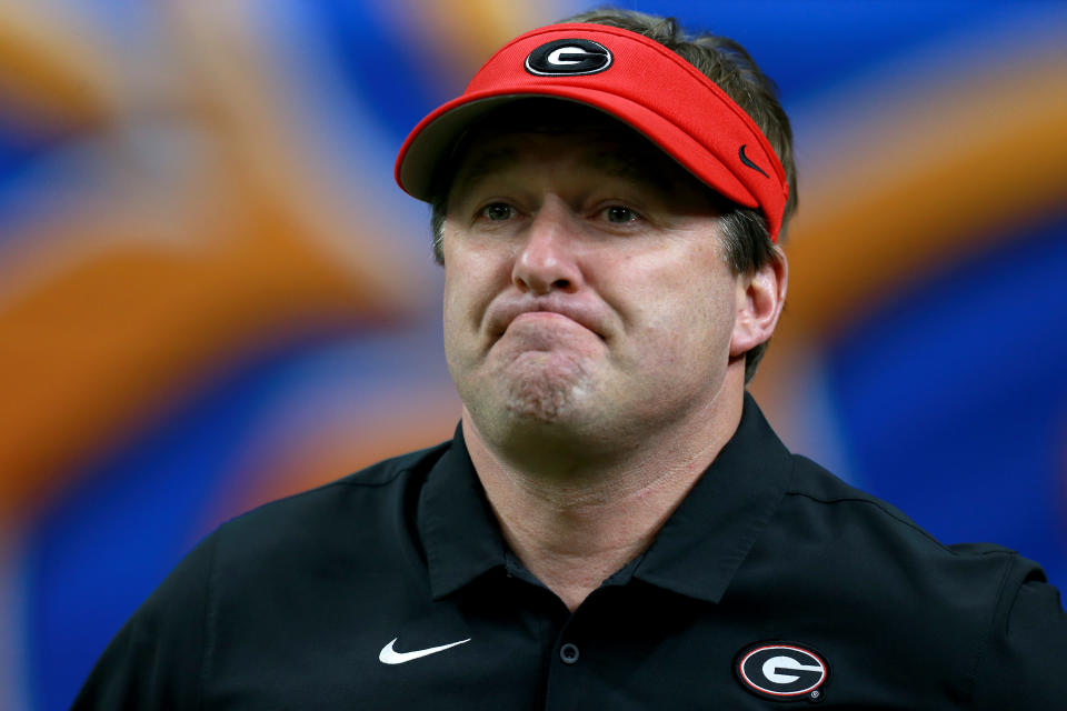 Georgia coach Kirby Smart had two ace quarterbacks and he had to fold his hand. (Photo by Sean Gardner/Getty Images)