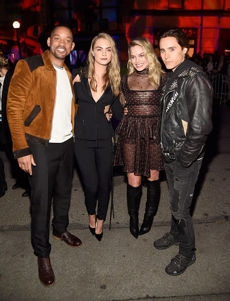 The “Suicide Cast” — Will Smith, Cara Delevingne, Margot Robbie, and Jared Leto — got together backstage