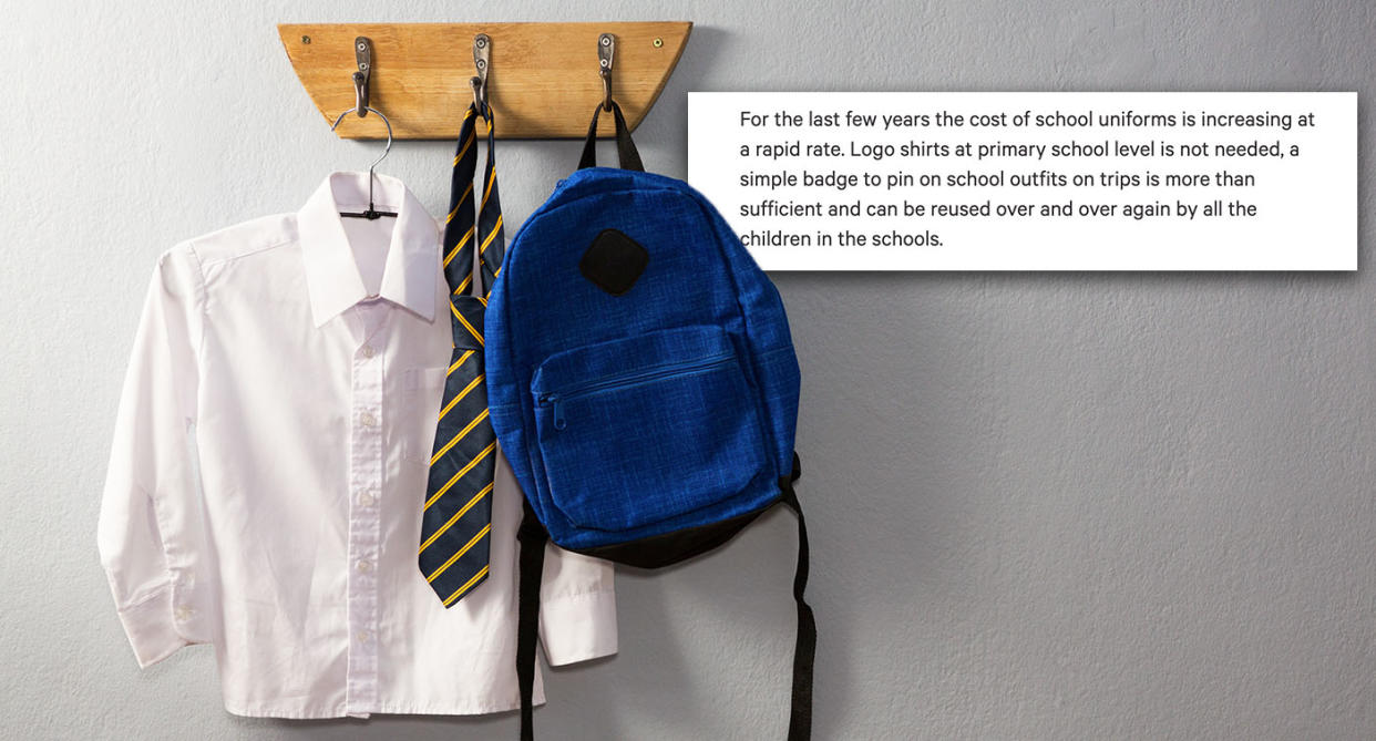 A single mother has bemoaned the rising cost of branded school uniform. [Photo: Getty/Change.org]