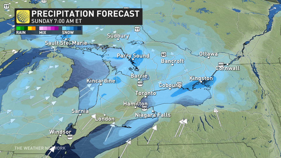 Ontario precip Sunday AM