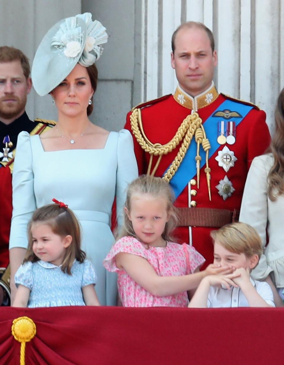 <p><a href="https://www.townandcountrymag.com/society/tradition/g21240588/prince-george-princess-charlotte-trooping-the-colour-2018-photos/" rel="nofollow noopener" target="_blank" data-ylk="slk:Prince George and his cousin,;elm:context_link;itc:0;sec:content-canvas" class="link ">Prince George and his cousin,</a> Savannah Phillips, had a cute moment on the Buckingham Palace balcony during Trooping the Colour. </p>