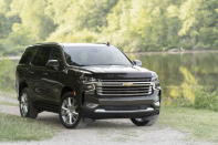 This undated photo from General Motors shows the 2021 Chevrolet Tahoe, a large SUV that has been redesigned this year. (Courtesy of General Motors via AP).