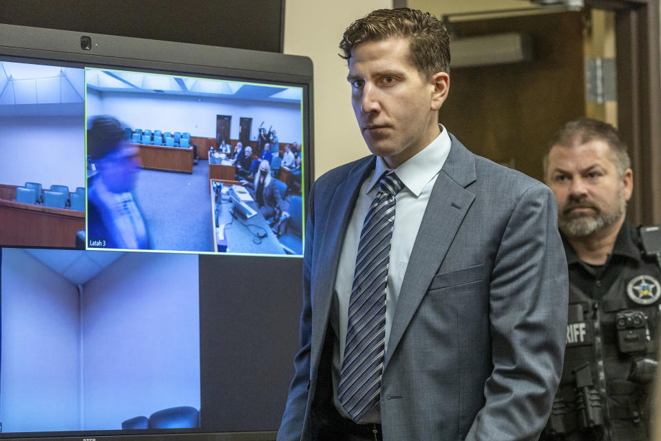 Bryan Kohberger enters the courtroom for a hearing, Friday, Aug. 18, 2023, at the Latah County Courthouse in Moscow., Idaho. Kohberger is accused of killing four University of Idaho students in November 2022. (August Frank/The Lewiston Tribune via AP, Pool)