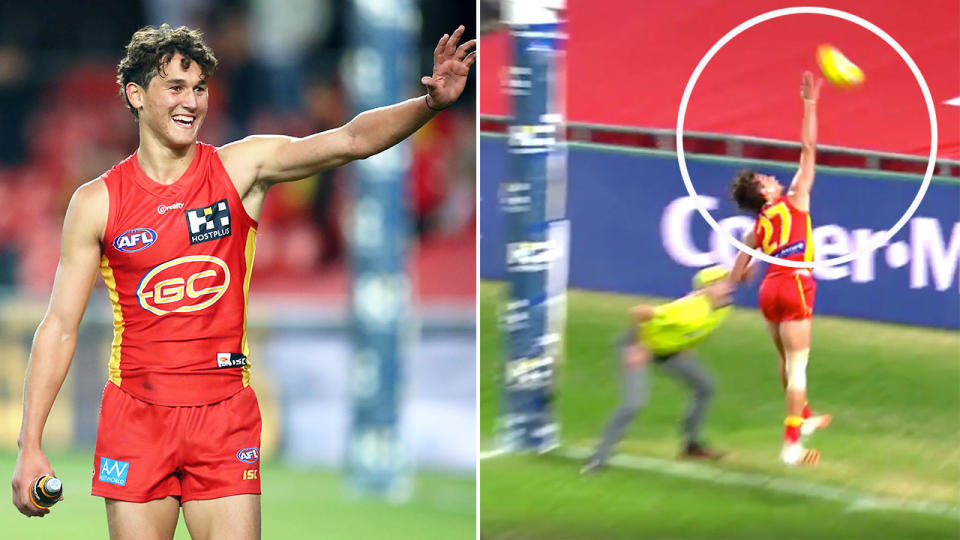 Pictured here, Gold Coast Suns midfielder Wil Powell's classy act was praised by viewers.