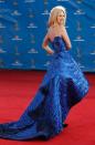 <p>Back when she left her house (if you're not following her delightfully unhinged quarantine content on IG, you should be), January Jones wore this feather-like high-low cobalt-blue gown. </p>