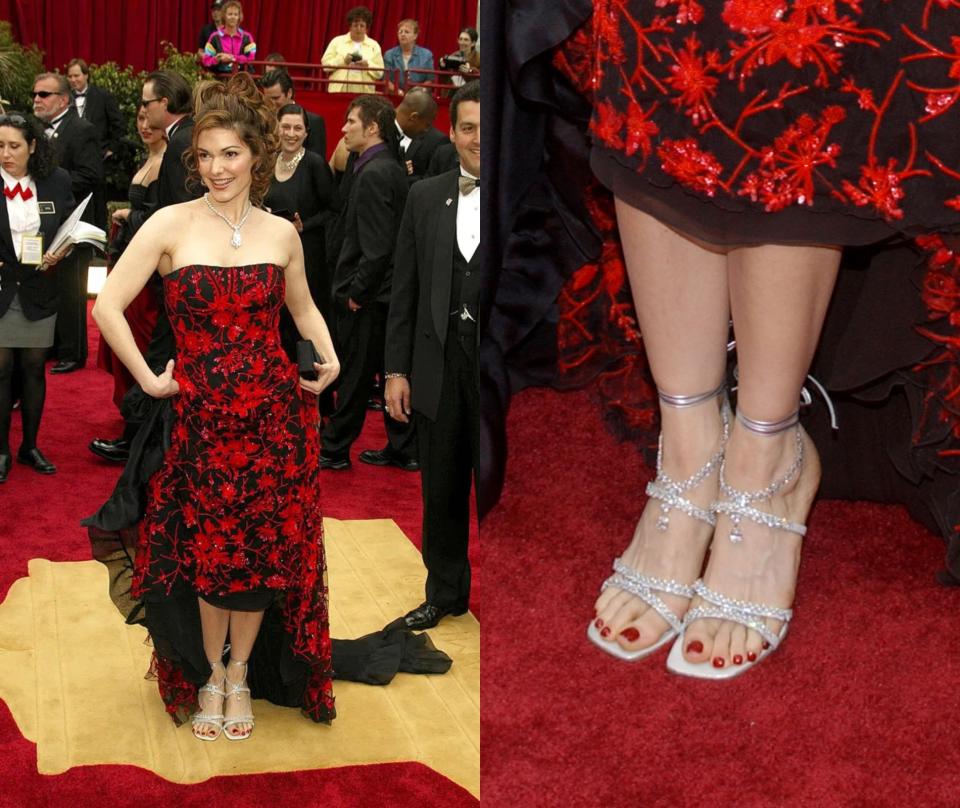 Laura Harring at the 2002 Oscars wearing $1 million Stuart Weitzman heels.