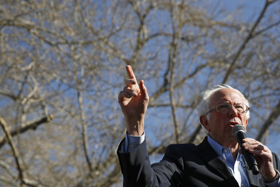 Democratic presidential candidate Sen. Bernie Sanders, I-Vt., speaks during a campaign event at the University of Nevada, Las Vegas, Tuesday, Feb. 18, 2020, in Las Vegas. (AP Photo/Patrick Semansky)