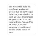 <p>C’est ainsi que le rapport sexuel s’arrête à partir du moment où l’homme a eu un orgasme. Ce qui n’est pas vraiment le cas quand cela arrive à sa partenaire. Crédit photo : Instagram tasjoui </p>