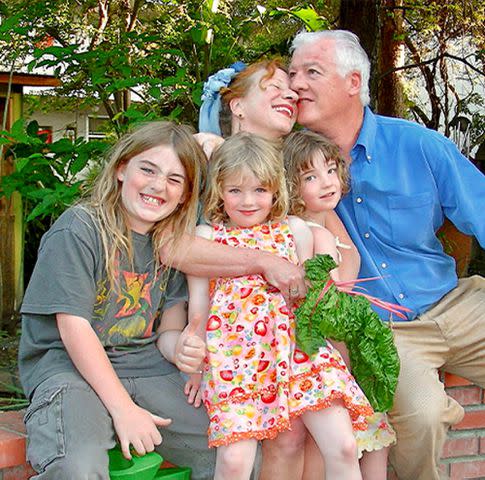 <p>Courtesy of Cloud Family</p> Angus Cloud, twin sisters Fiona and Molly, mother Lisa Cloud and father Conor Hickey have another marriage ceremony in their Oakland backyard in 2008.