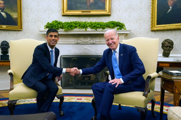 UK prime minister Rishi Sunak attends a bilateral meeting with US president Joe Biden in the Oval Office at the White House.