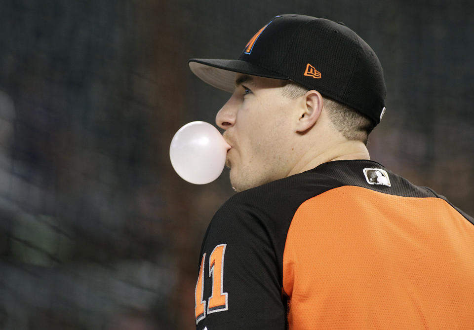 Catcher J.T. Realmuto could be the next player on his way out of Miami. (AP Photo/Ralph Freso)