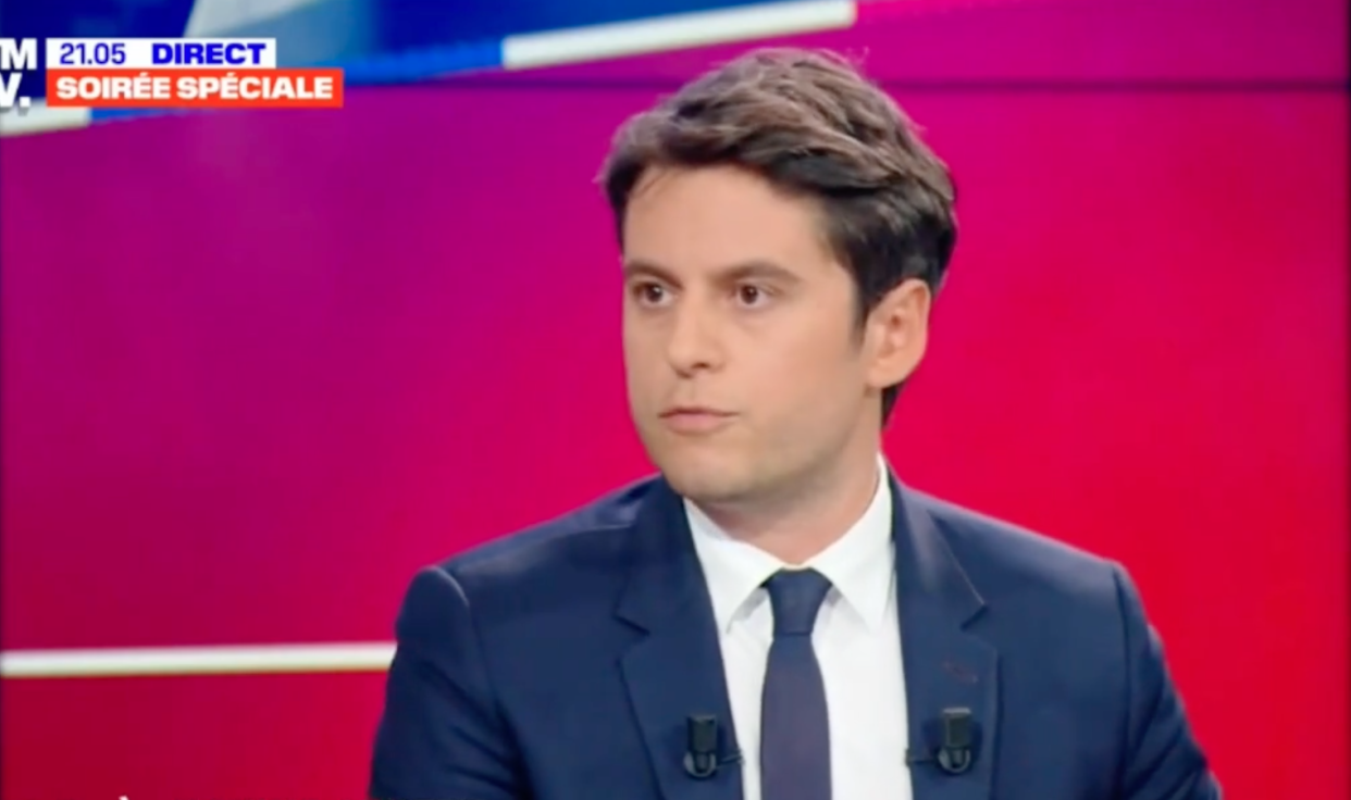 Gabriel Attal sur BFMTV le 18 avril 2024.