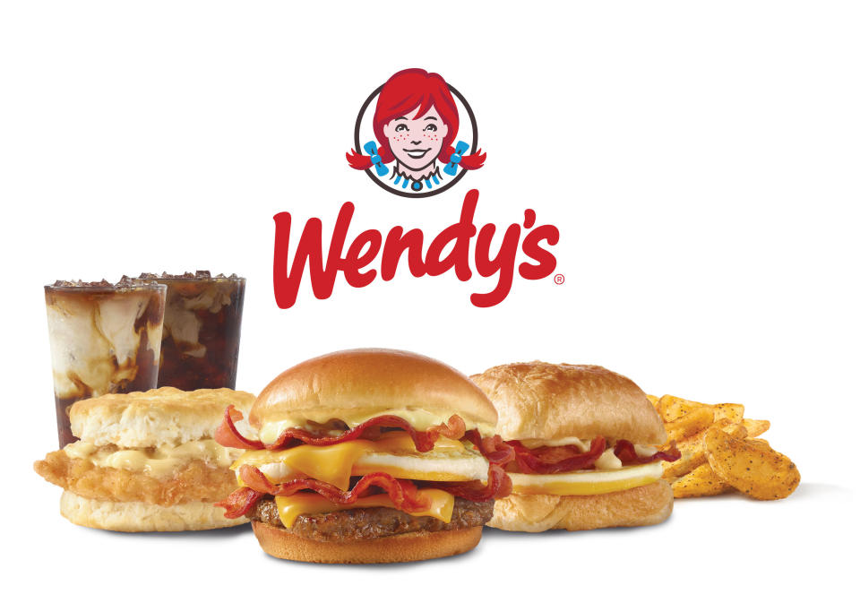 Wendy's Breakfast Baconator®, Honey Butter Chicken Biscuit, and Frosty®-ccino. Credit: Wendy's